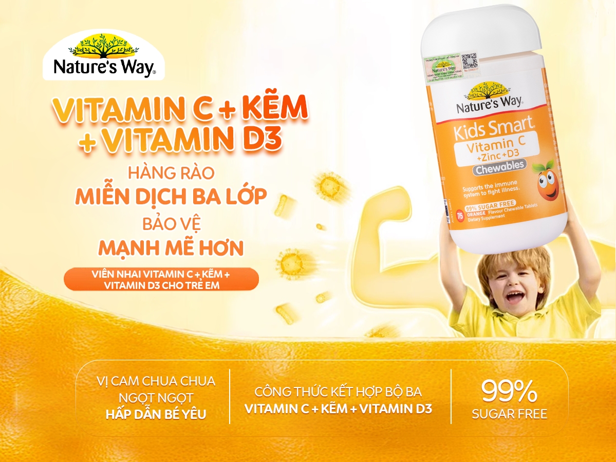 Nature’s Way Kids Smart Vitamin C + Zinc + D3 Chewable Tablets