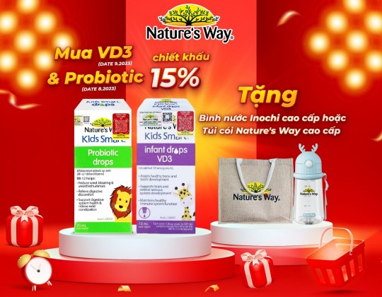 Giảm 15% và tặng 1 phần quà giá trị khi mua VD3 Drops hoặc Probiotic Drops của Nature’s Way