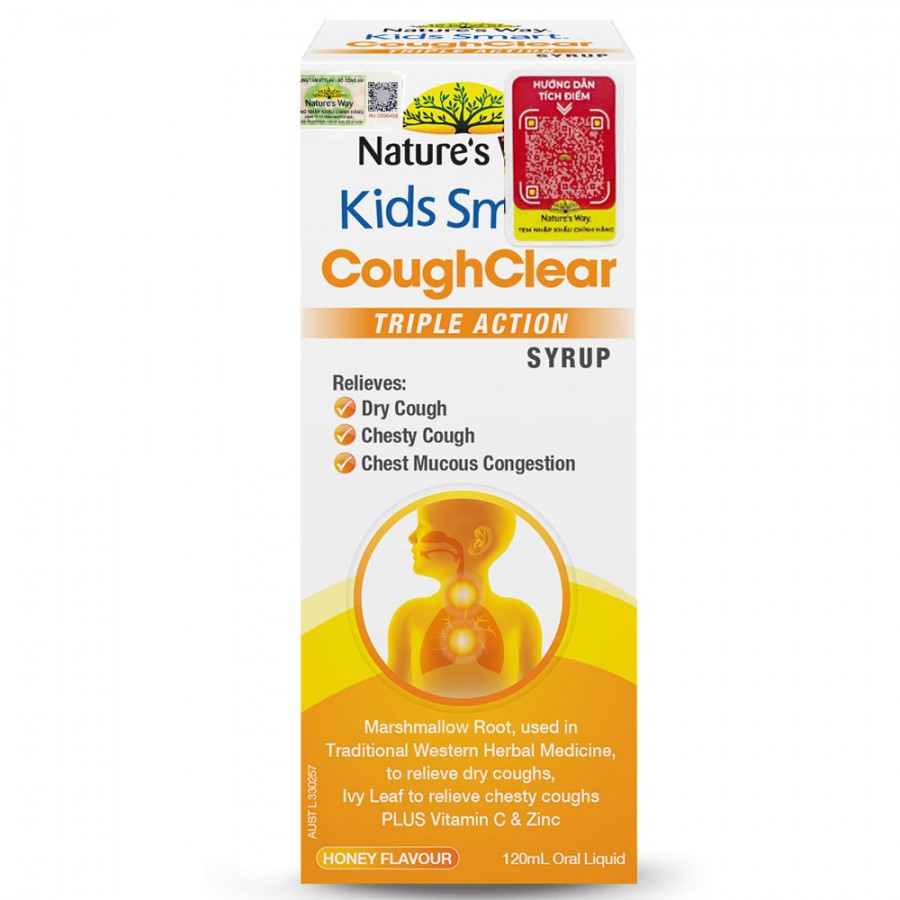 Nature's Way Kids Smart Cough Clear Triple Action Syrup - Tăng cường sức khỏe hệ hô hấp, giảm ho, long đờm