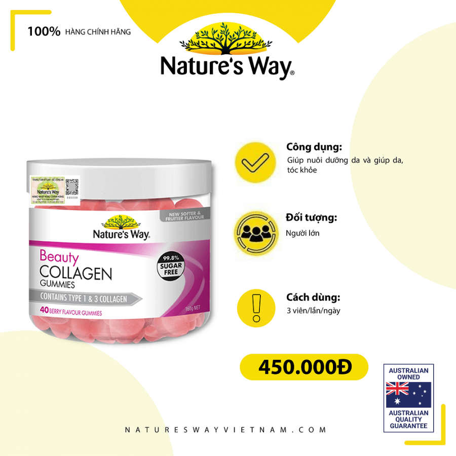 Nature’s Way Beauty Collagen Gummies – Bổ sung collagen nuôi dưỡng da và giúp da, tóc khỏe