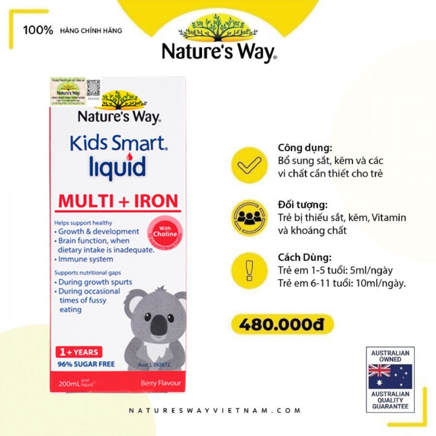 Nature's Way Kids Smart Multi Iron Liquid - Bổ sung sắt và các vi chất cần thiết cho trẻ nhỏ