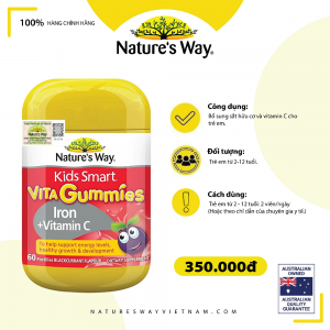 Nature’s Way Kids Smart Vita Gummies Iron + Vitamin C – Bổ sung sắt hữu cơ và vitamin C cho trẻ