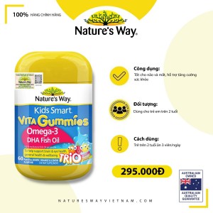 Nature's Way Kids Smart Vita Gummies Omega-3 DHA Fish Oil Trio - Hỗ trợ phát triển não bộ và thị lực cho bé