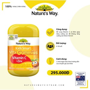 Nature’s Way Kids Smart Vita Gummies Vitamin C + ZinC – Bổ sung kẽm và vitamin C tăng cường sức đề kháng cho trẻ