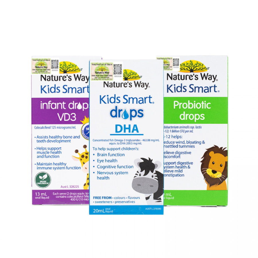 Combo DHA + Probiotics + VD3 dòng Kids Smart Drops của Nature’s Way
