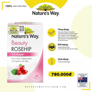 Nature's Way Beauty Rosehip – Bổ sung collagen thủy phân, chiết xuất Rosa Canina và Biontin cho da, móng, tóc