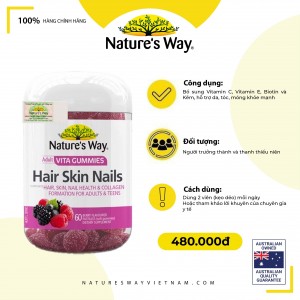 Nature’s Way Adult Vita Gummies Hair Skin Nails – Bổ sung Vitamin C, E, Biotin và kẽm hỗ trợ da, tóc móng khỏe mạnh