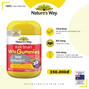 Nature’s Way Kids Smart Vita Gummies Iron + Vitamin C – Bổ sung sắt hữu cơ và vitamin C cho trẻ