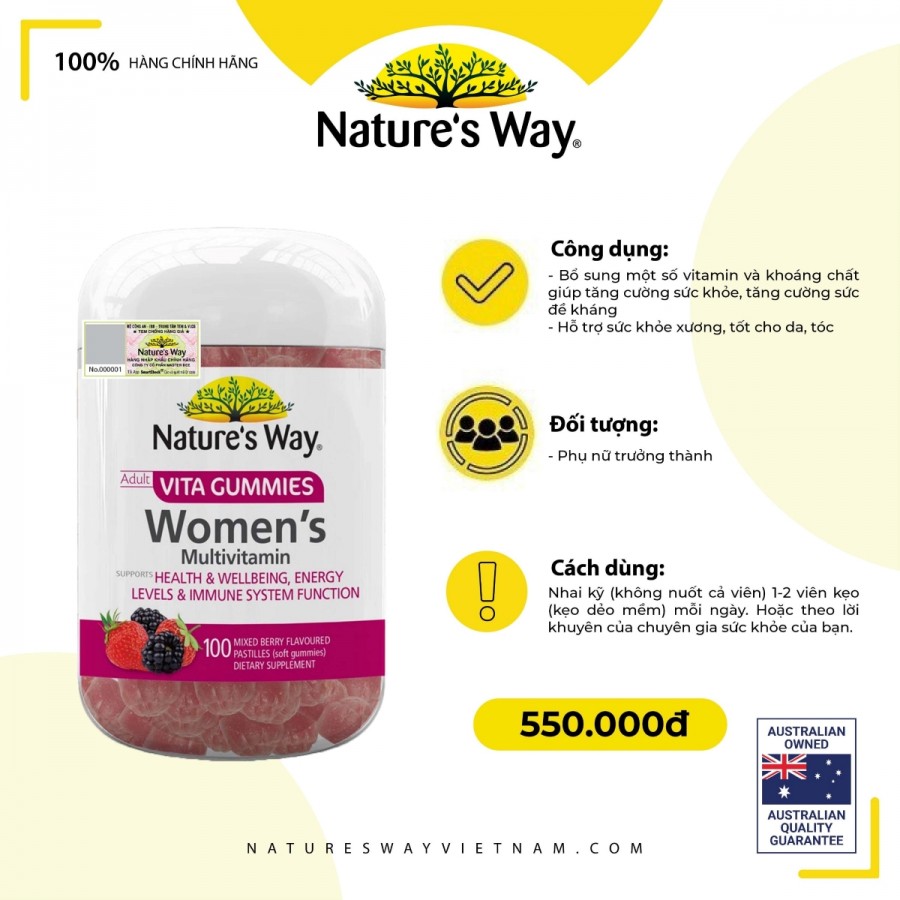 Nature’s Way Adult Vita Gummies Women’s Multivitamin – Bổ sung vitamin và khoáng chất cho phụ nữ trưởng thành