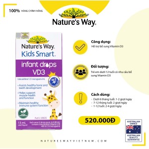 D3 thuần ORGANIC - Nature's Way Kids Smart Infant Drops VD3 bổ sung Vitamin D3 cho bé – Chiết xuất từ tinh dầu hoa hướng dương Organic – Hộp 13ml