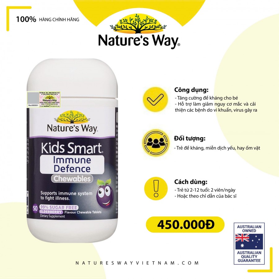 Nature's Way Kids Smart Immune Defence Chewables - Hỗ trợ tăng cường miễn dịch cho bé