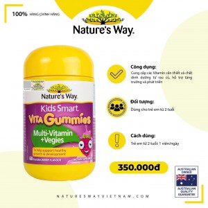 Nature's Way Kids Smart Vita Gummies Multi-vitamin+Vegies - Vitamin từ rau củ hỗ trợ bé tăng trưởng và phát triển