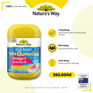 Nature's Way Kids Smart Vita Gummies Omega-3 DHA Fish Oil Trio - Hỗ trợ phát triển não bộ và thị lực cho bé