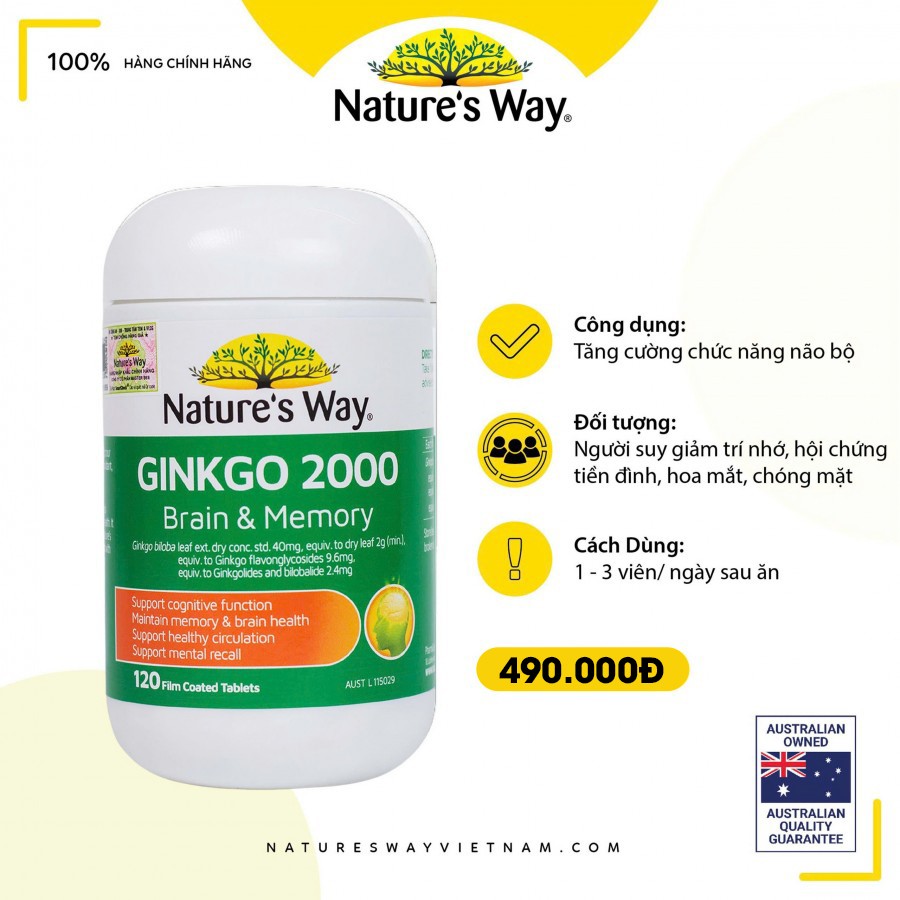 Nature’s Way Ginkgo 2000 Brain & Memory - Viên uống bổ não, hỗ trợ tăng cường trí nhớ