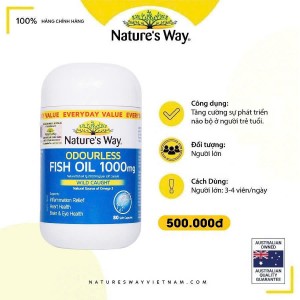 Nature's Way Odourless Fish Oil 1000mg - Dầu cá thiên nhiên không mùi (Hộp 80 viên)