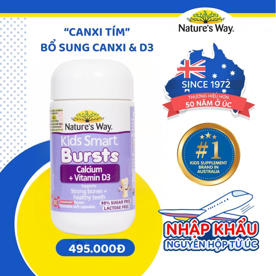 Nature's Way Kids Smart Calcium + Vitamin D3 Bursts - Hỗ trợ phát triển hệ xương và răng chắc khỏe cho trẻ