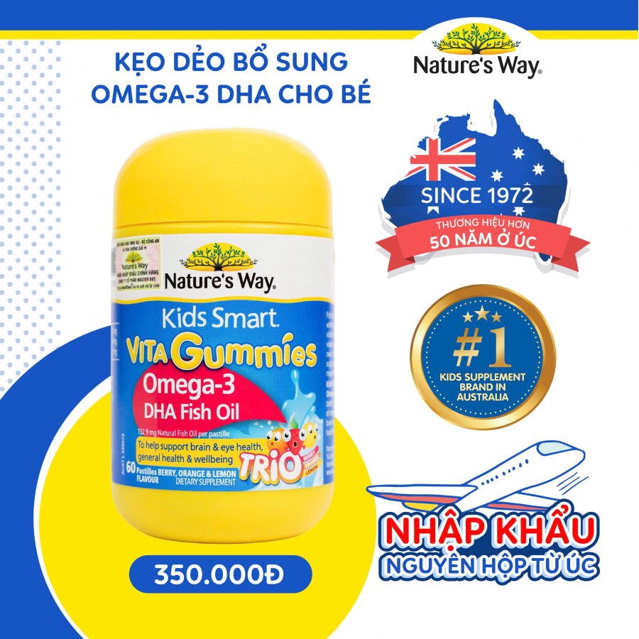 Nature's Way Kids Smart Vita Gummies Omega-3 DHA Fish Oil Trio - Hỗ trợ phát triển não bộ và thị lực cho bé