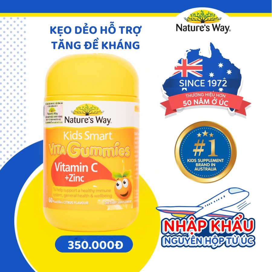 Nature’s Way Kids Smart Vita Gummies Vitamin C + ZinC – Bổ sung kẽm và vitamin C tăng cường sức đề kháng cho trẻ