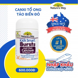 Viên nhai Canxi tổ ong tảo biển đỏ Nature's Way Kids Smart Bursts Calcium With Magnesium + Zinc+ D3K2