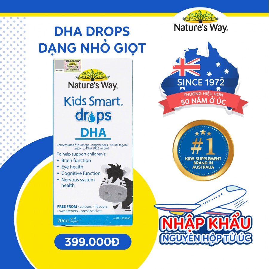 Nature's Way Kids Smart Drops DHA - Bổ sung DHA, EPA tốt cho não bộ, mắt và hệ thần kinh