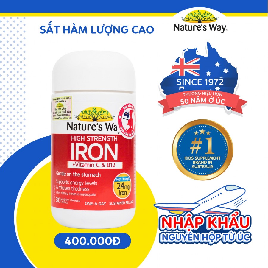 Nature’s Way High Strength Iron + Vitamin C&B12 – Hỗ trợ bổ sung sắt hữu cơ cho cơ thể
