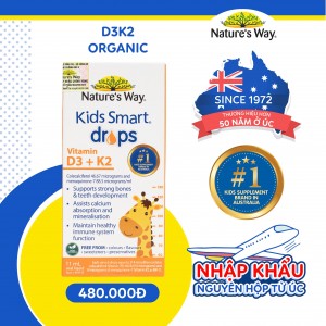 Nature's Way Kids Smart Drops Vitamin D3 + K2 - Vitamin D3K2 Organic nhập khẩu từ Úc (Hộp 11ml)