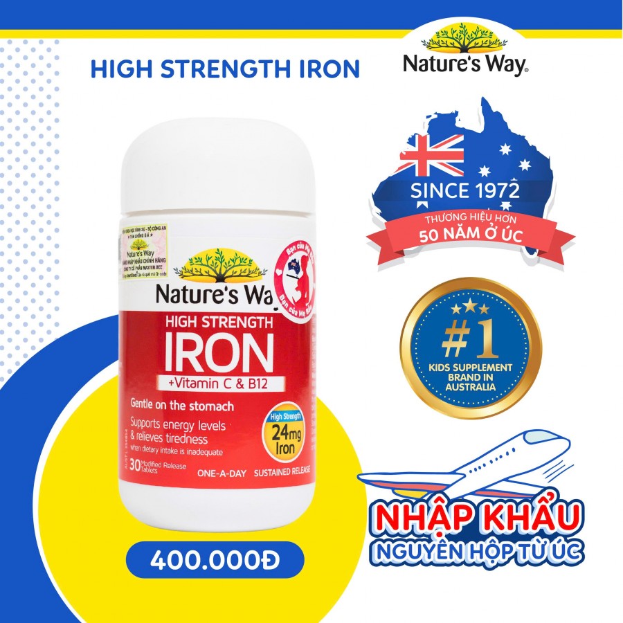 Nature’s Way High Strength Iron + Vitamin C&B12 – Hỗ trợ bổ sung Sắt, Vitamin C & B12 cho cơ thể
