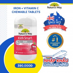 Nature's Way Kids Smart Iron + Vitamin C - Bổ sung sắt và vitamin C dạng viên nhai vị dâu
