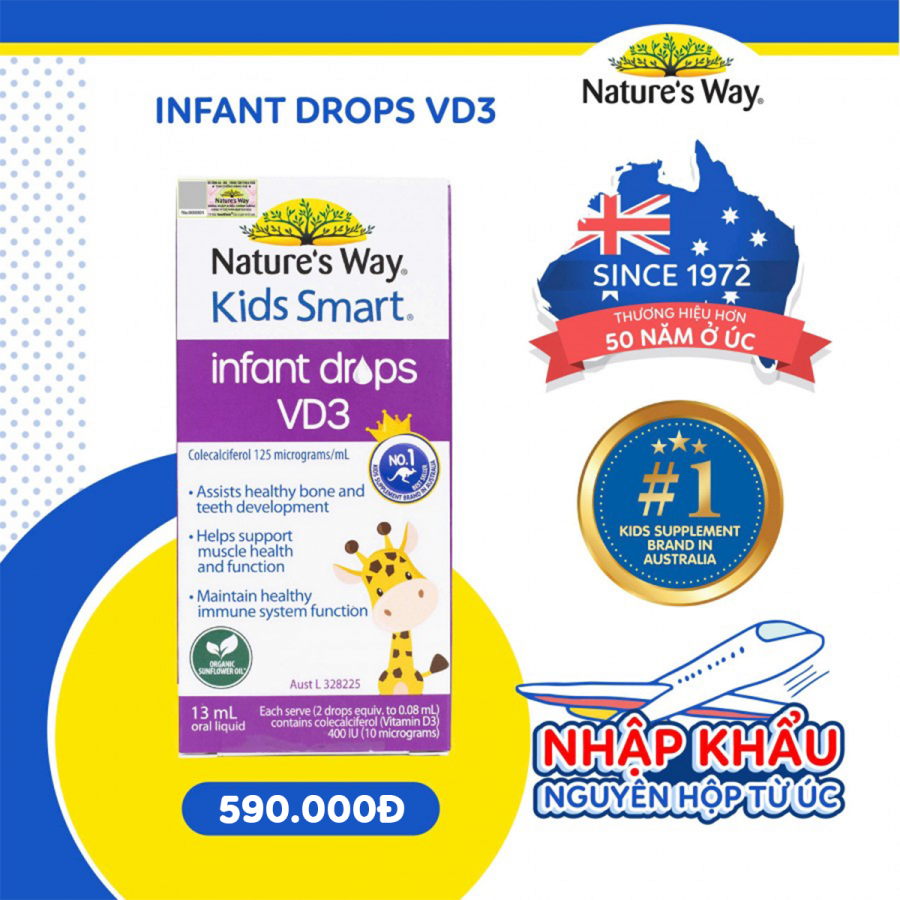 Nature's Way Kids Smart Infant Drops VD3 - Hỗ trợ bổ sung Vitamin D3 cho trẻ - Hộp 13ml