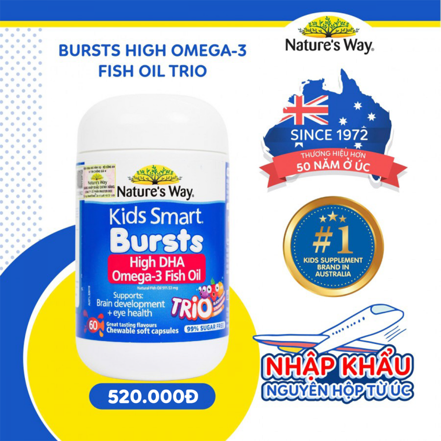 Nature’s Way Kids Smart Bursts High DHA Omega-3 Fish Oil - Hỗ trợ tốt cho não bộ và mắt