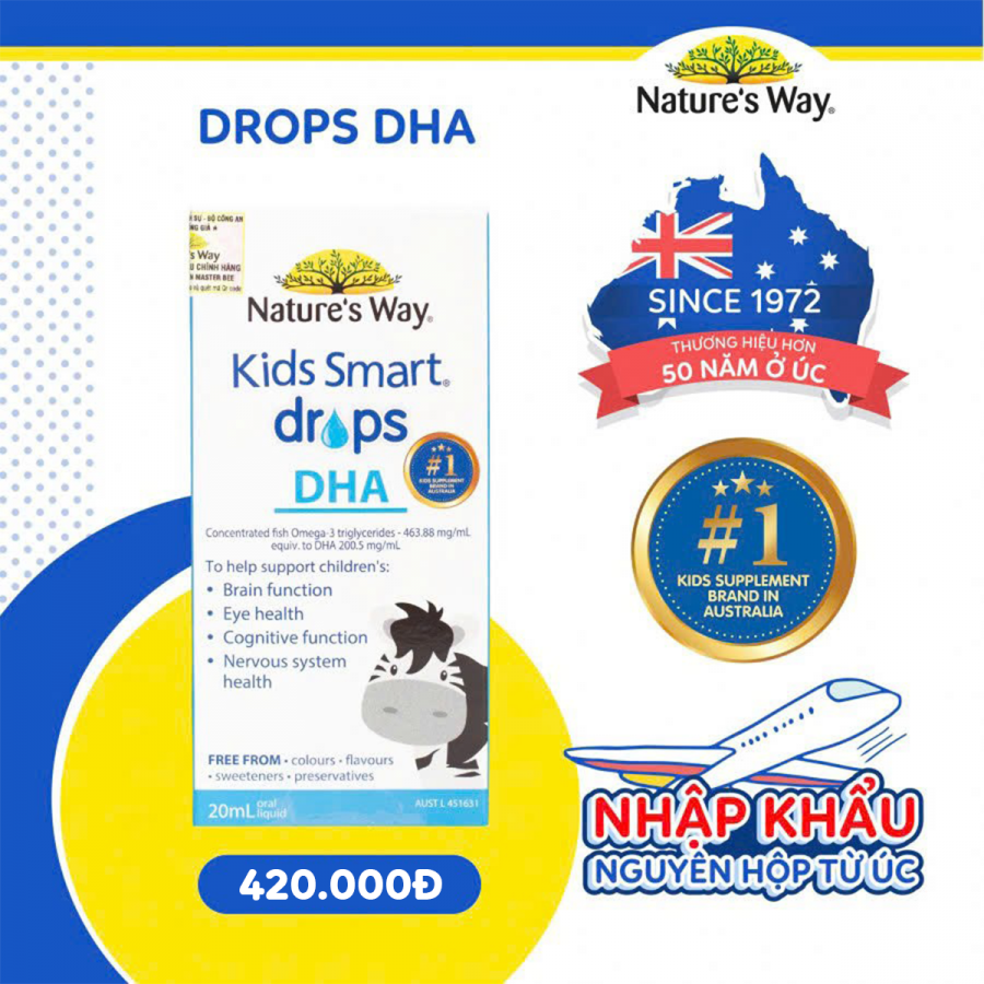 Nature's Way Kids Smart Drops DHA - Bổ sung DHA, EPA tốt cho não bộ, mắt và hệ thần kinh