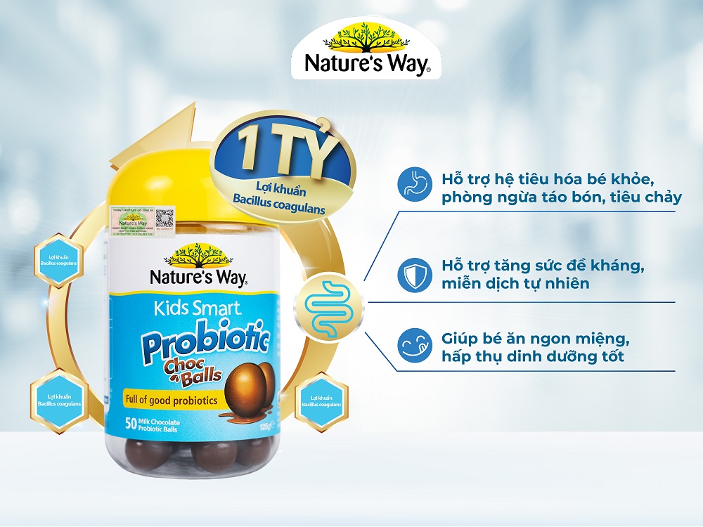 Nature's Way Kids Smart Probiotic Choc Balls - Kẹo lợi khuẩn vị Socola