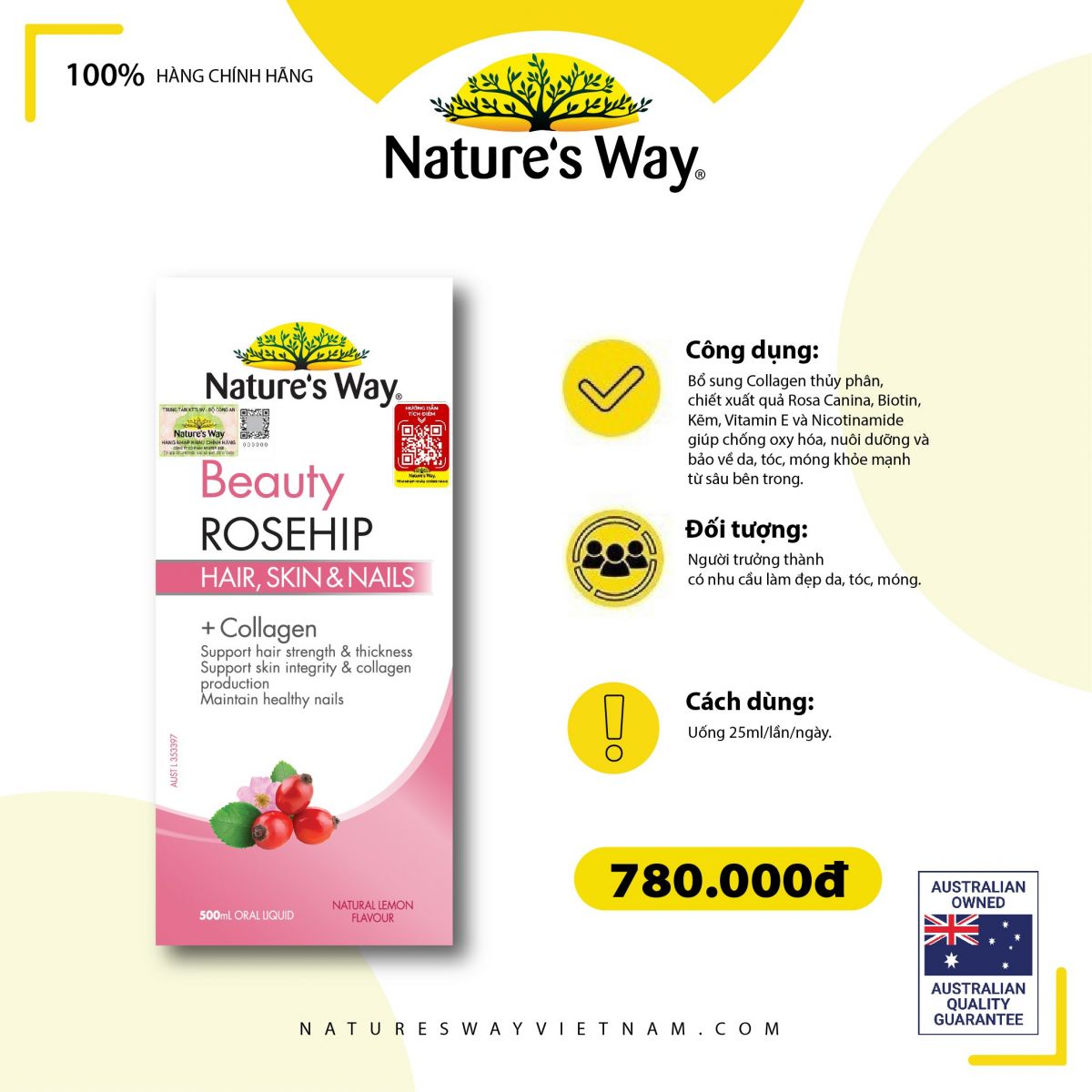 Nature's Way Beauty Rosehip – Bổ sung collagen thủy phân và chiết xuất Rosa  Canina