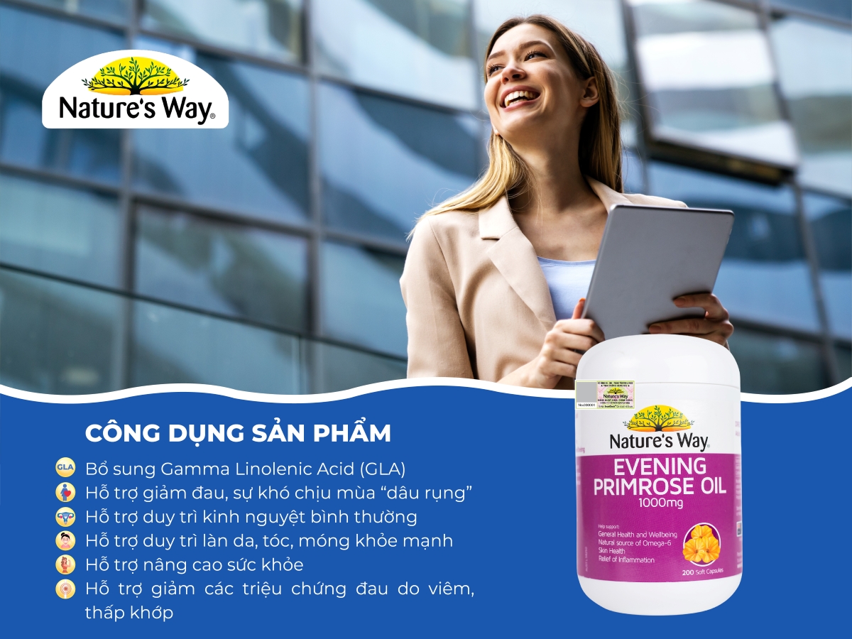 Nature's Way Evening Primrose Oil 1000mg - Hỗ trợ da và nội tiết