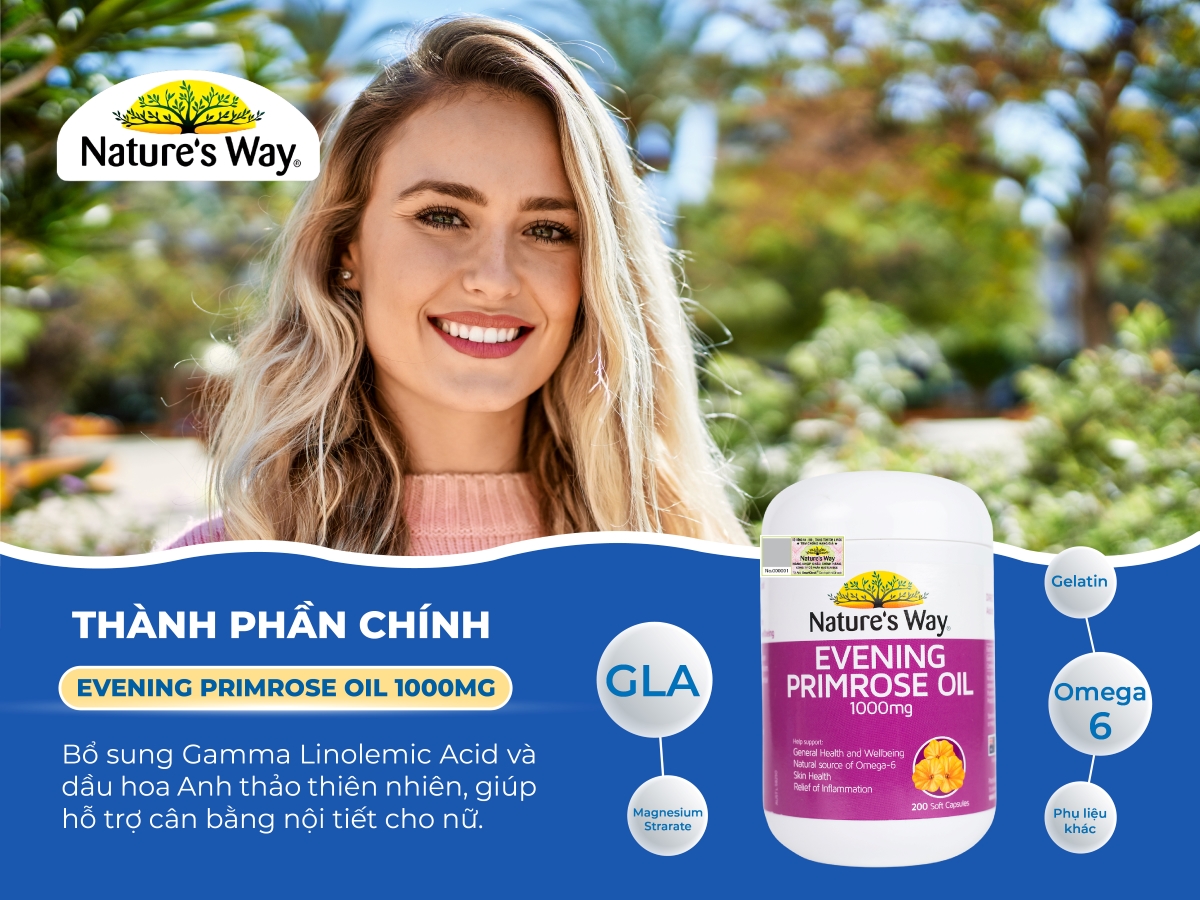 Nature's Way Evening Primrose Oil 1000mg - Hỗ trợ da và nội tiết