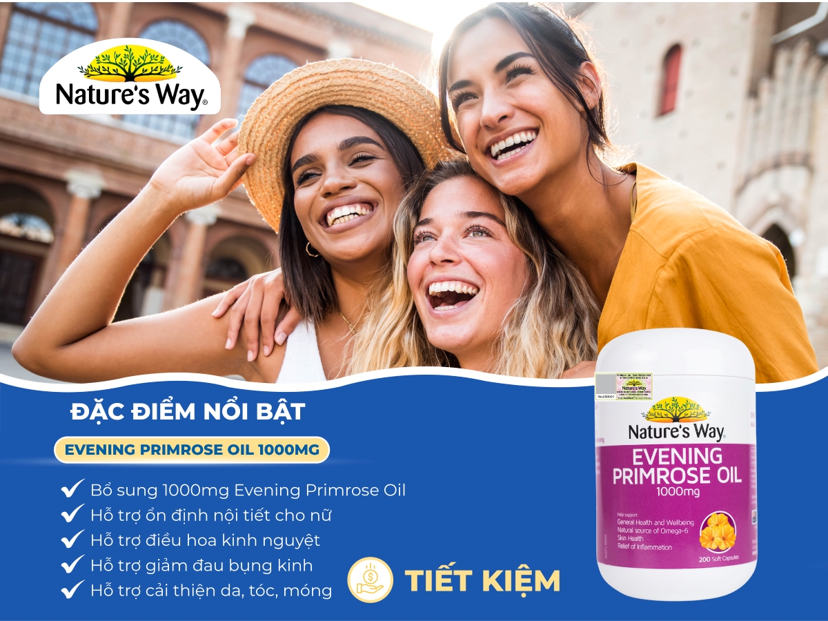 Nature's Way Evening Primrose Oil 1000mg - Hỗ trợ da và nội tiết