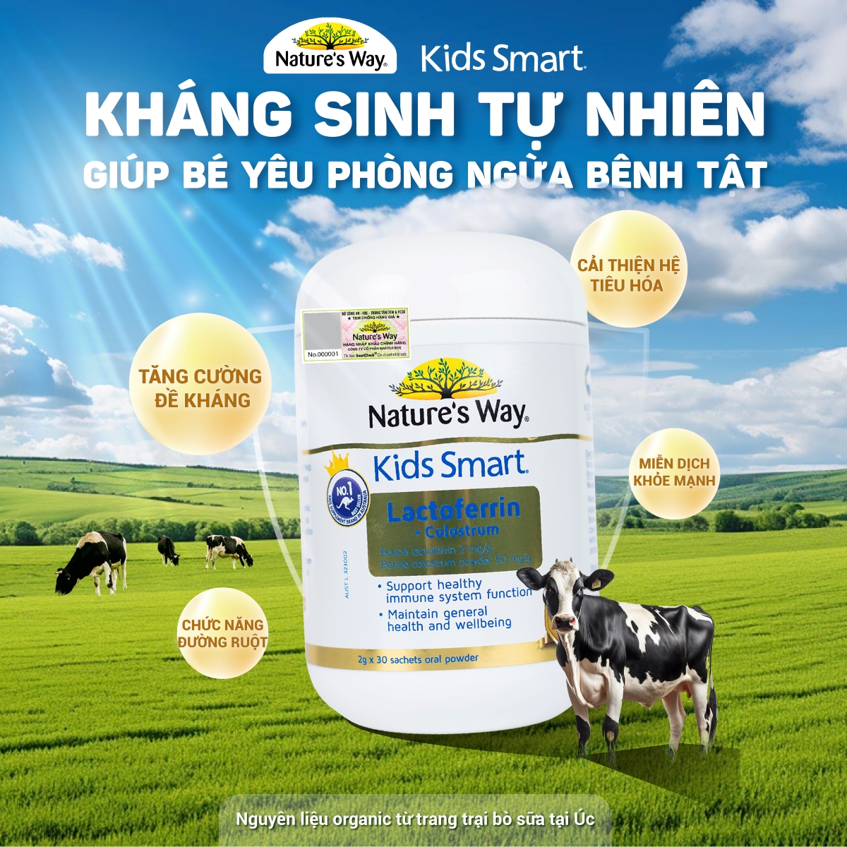 Nature’s Way Kids Smart Lactoferrin + Colostrum – Hỗ trợ tăng cường đề kháng, miễn dịch cho bé