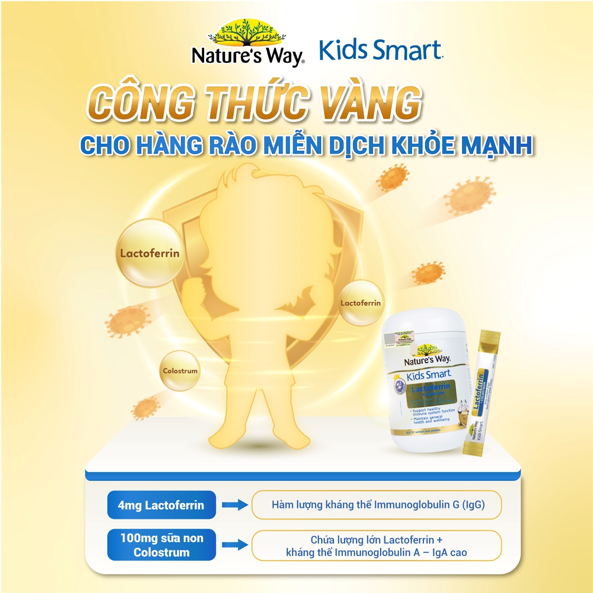 Nature’s Way Kids Smart Lactoferrin + Colostrum – Hỗ trợ tăng cường đề kháng, miễn dịch cho bé