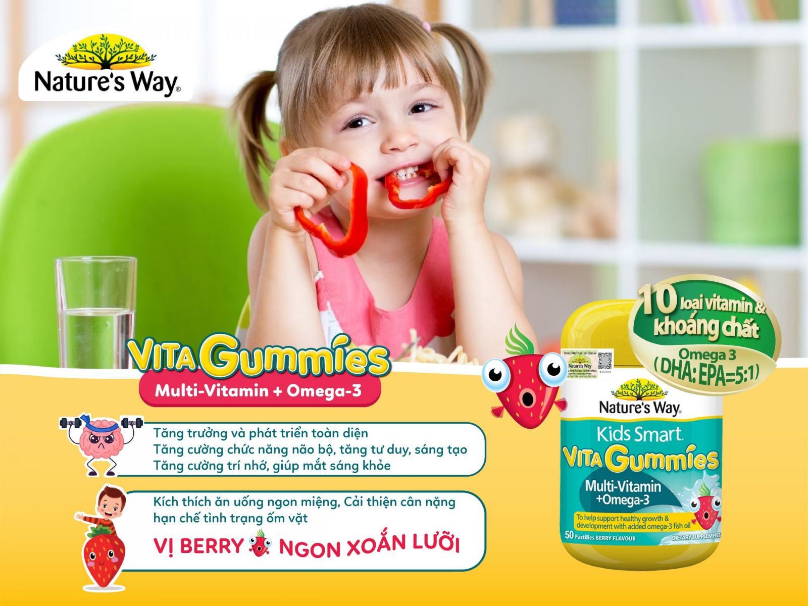 Nature’s Way Kids Smart Vita Gummies Multi-Vitamin + Omega-3 - Bổ sung các vi chất cần thiết và Omega-3