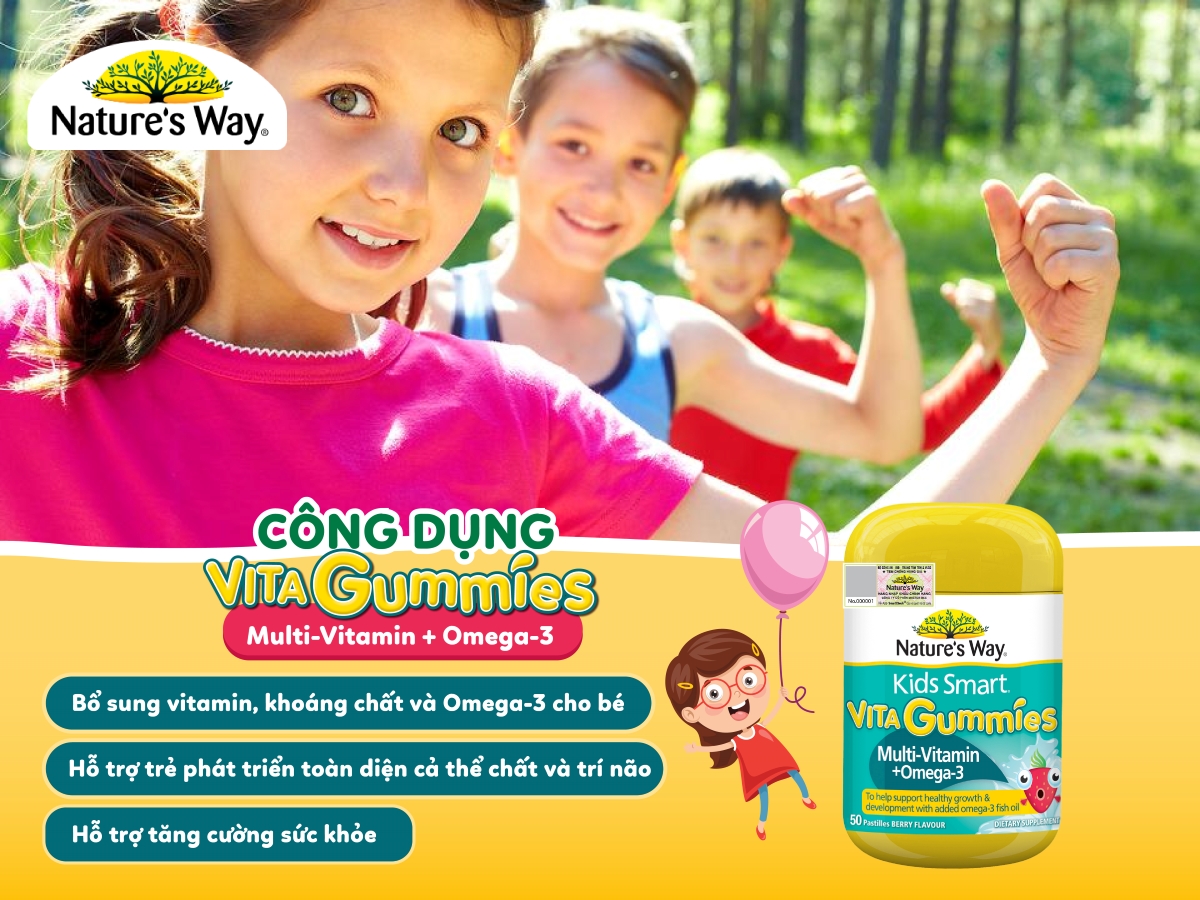 Nature’s Way Kids Smart Vita Gummies Multi-Vitamin + Omega-3 - Bổ sung các vi chất cần thiết và Omega-3