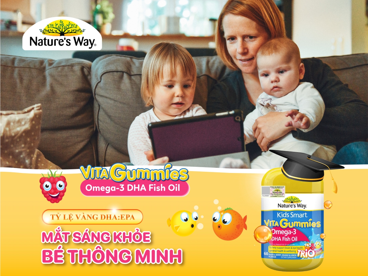 Natures Way Kids Smart Vita Gummies Omega-3 DHA Fish Oil Trio - Hỗ trợ phát triển não bộ và thị lực cho bé