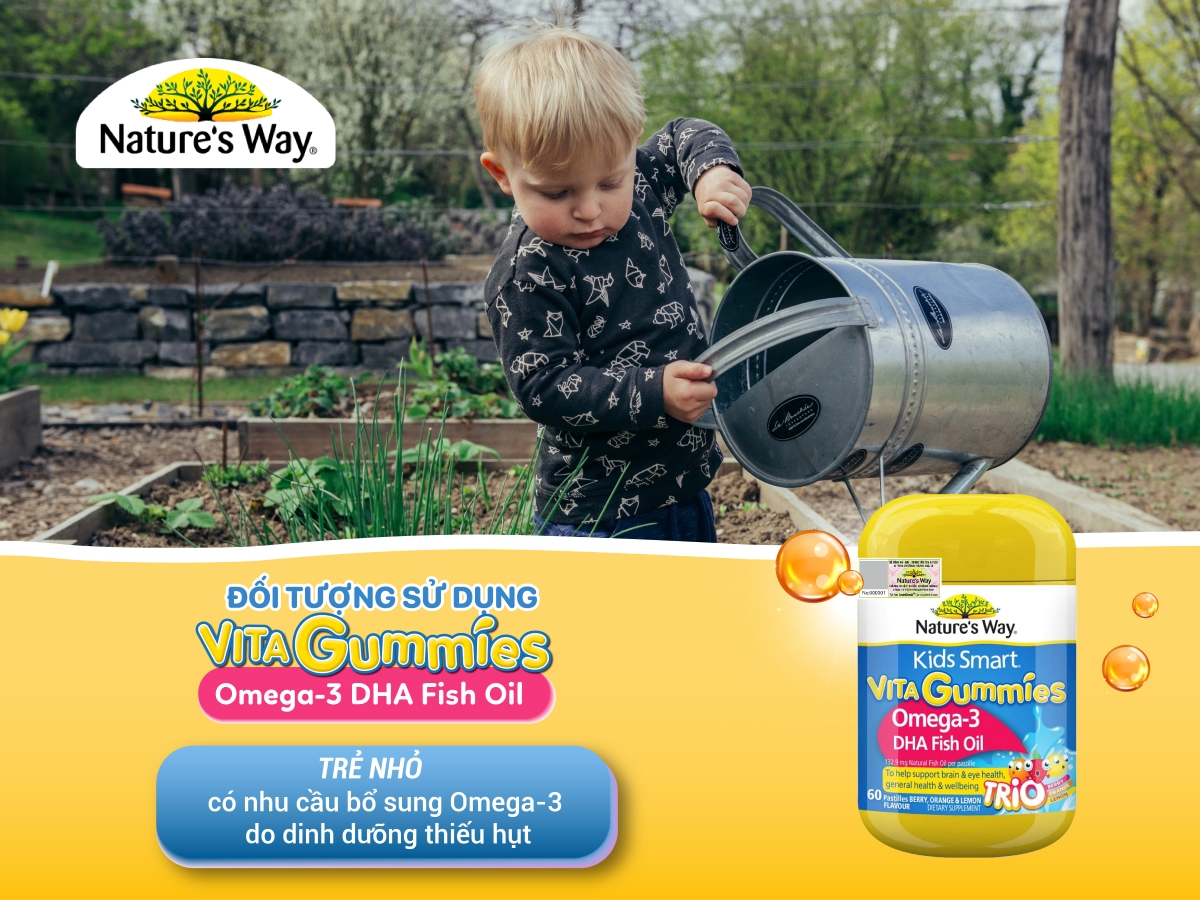 Natures Way Kids Smart Vita Gummies Omega-3 DHA Fish Oil Trio - Hỗ trợ phát triển não bộ và thị lực cho bé