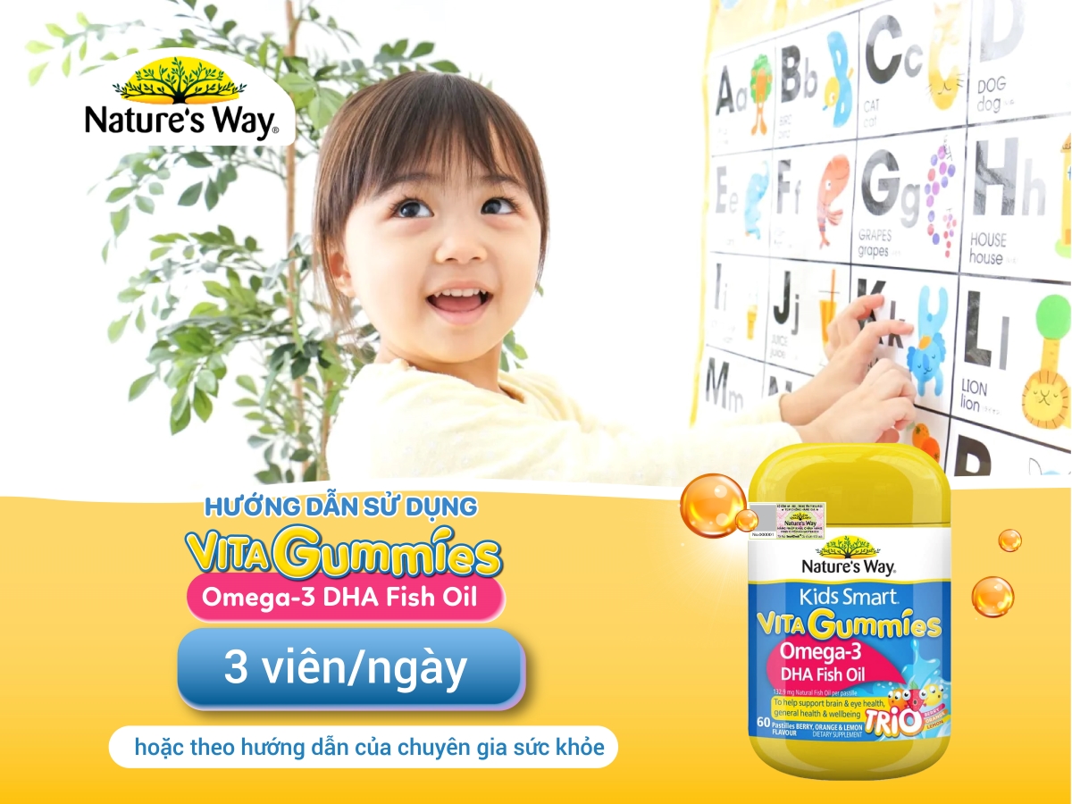 Natures Way Kids Smart Vita Gummies Omega-3 DHA Fish Oil Trio - Hỗ trợ phát triển não bộ và thị lực cho bé