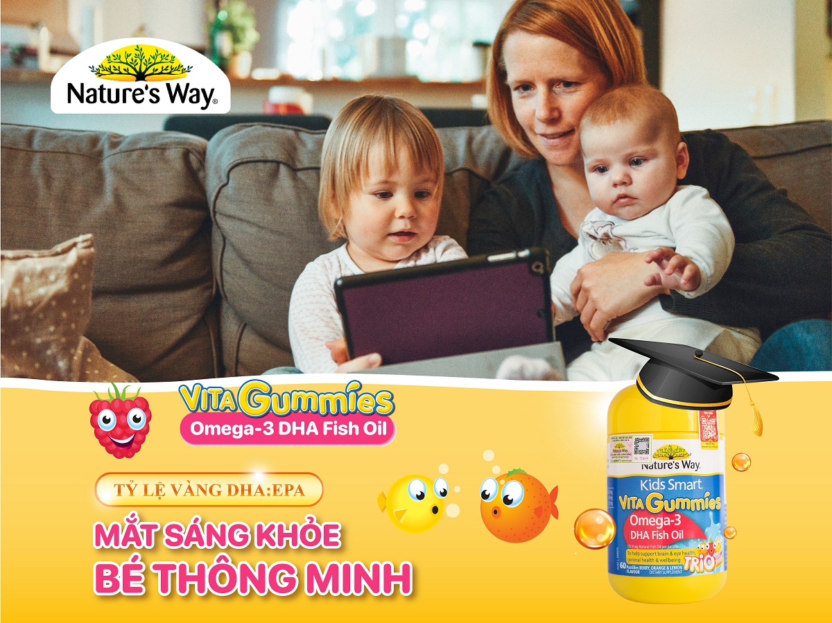 Natures Way Kids Smart Vita Gummies Omega-3 DHA Fish Oil Trio - Hỗ trợ phát triển não bộ và thị lực cho bé