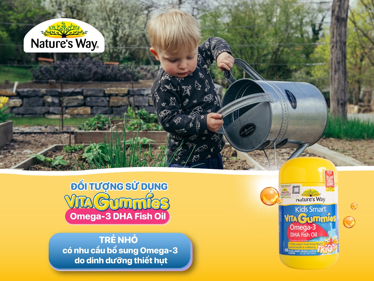 Natures Way Kids Smart Vita Gummies Omega-3 DHA Fish Oil Trio - Hỗ trợ phát triển não bộ và thị lực cho bé