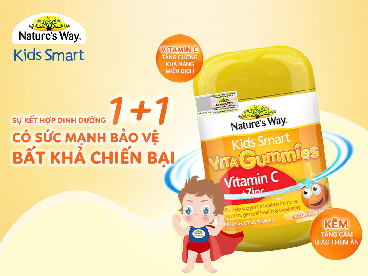 Nature’s Way Kids Smart Vita Gummies Vitamin C + ZinC – Bổ sung kẽm và vitamin C tăng cường sức đề kháng cho trẻ