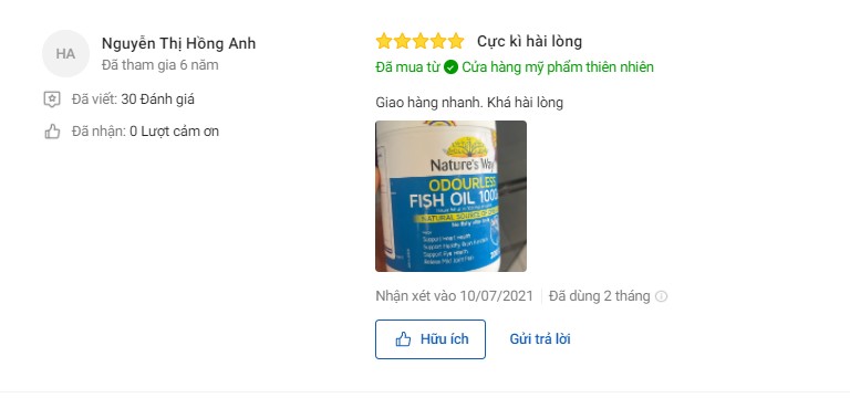 Đánh giá của khách hàng về sản phẩm Fish Oil Nature's Way 