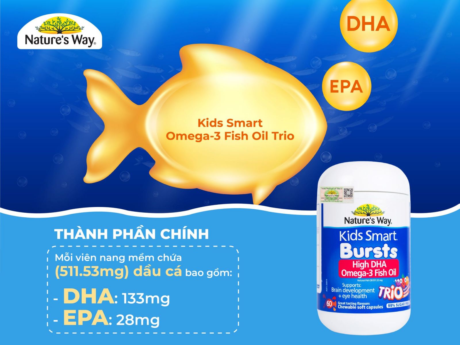 Nature's Way Omega-3 Fish Oil Trio - Bổ sung Omega 3 cho bé