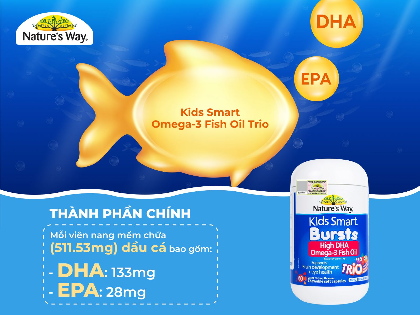 Nature's Way Omega-3 Fish Oil Trio - Bổ sung Omega 3 cho bé