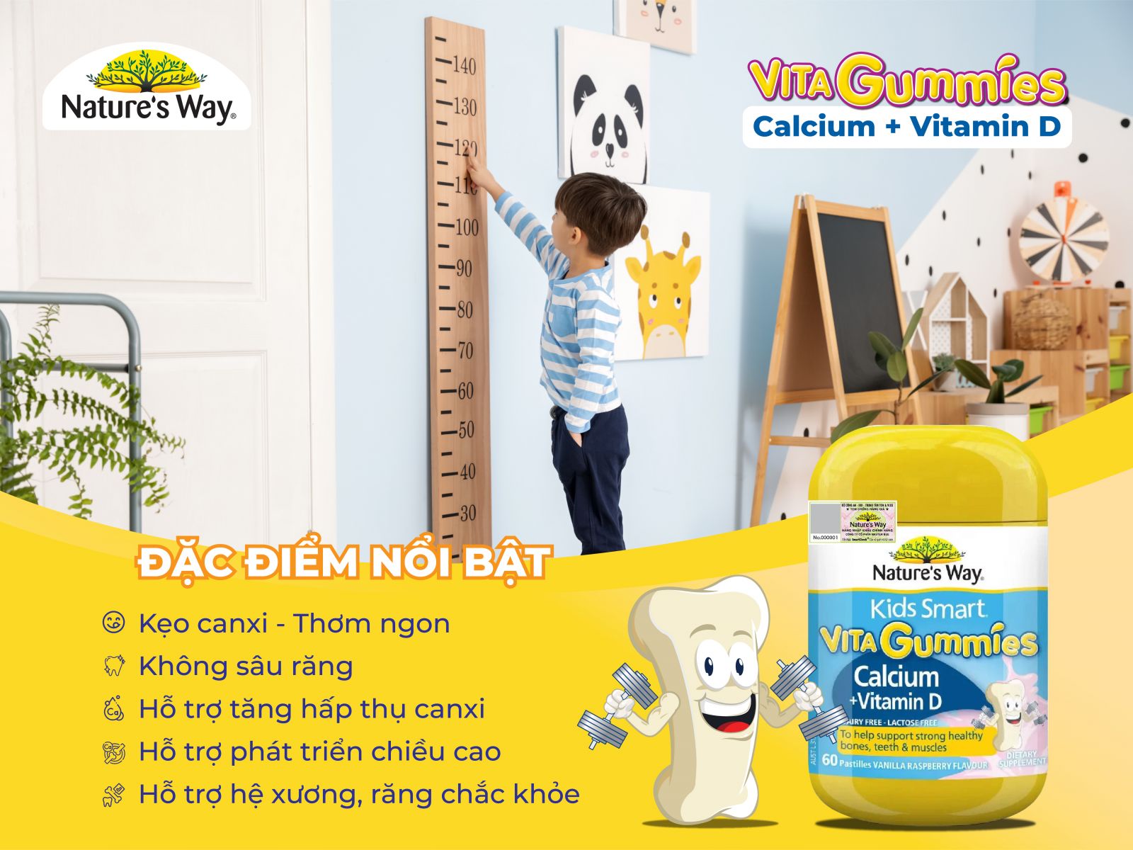 Nature's Way Vita Gummies Calcium + Vitamin D – Kẹo canxi cho bé